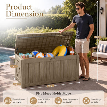 Devoko 120 Gallon Deck Box Resin Outdoor Storage Box Waterproof for Patio, Large Outdoor Storage Bench Lockable for Outside (Black)