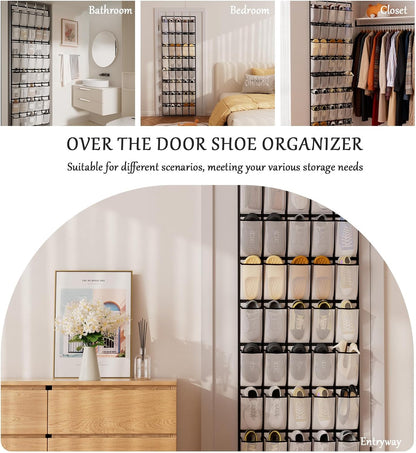 homyfort Over the Door Shoe Organizer, Hanging Shoe Rack Storage Holder with 24 Large Pockets for Closet Door, Men Women Kids Shoes, Cruise (Black)