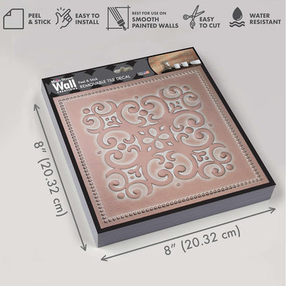 Main Street – 24-Pack of 8 x8 Peel and Stick Backsplash Wallpaper Tiles – Removable Self Adhesive Wall Tile for Kitchen, Renter-Friendly for Your Home and DIY Projects (Patina Copper)