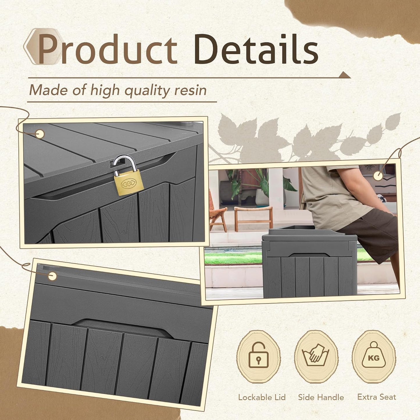Flamaker Outdoor Storage Box 80 Gallon Resin Waterproof Deck Box Delivery Box with Wood Texture Large Storage Bin for Patio Cushions, (Grey)