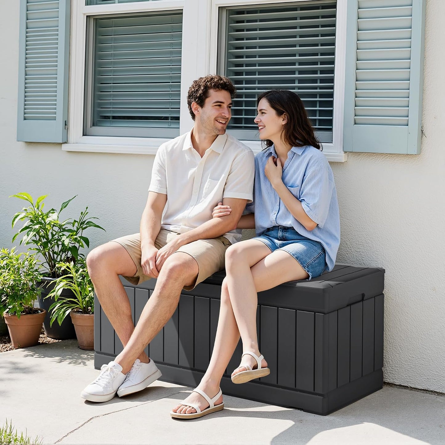 Devoko 30 Gallon Resin Deck Box Waterproof Outdoor Storage Box for Patio Furniture Pool Accessories Indoor Storage for Cushion Garden Tools (30 Gallon, Black)
