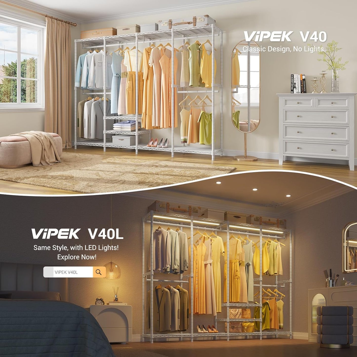 VIPEK V40 Heavy Duty Clothes Rack, 1110lbs Capacity Sturdy Metal Garment Rack, Clothing Rack with 6 Shelves & 4 Hang Rods, Adjustable Open Wardrobe Closet Organizer for Bedroom/Apartment/Retail, Black
