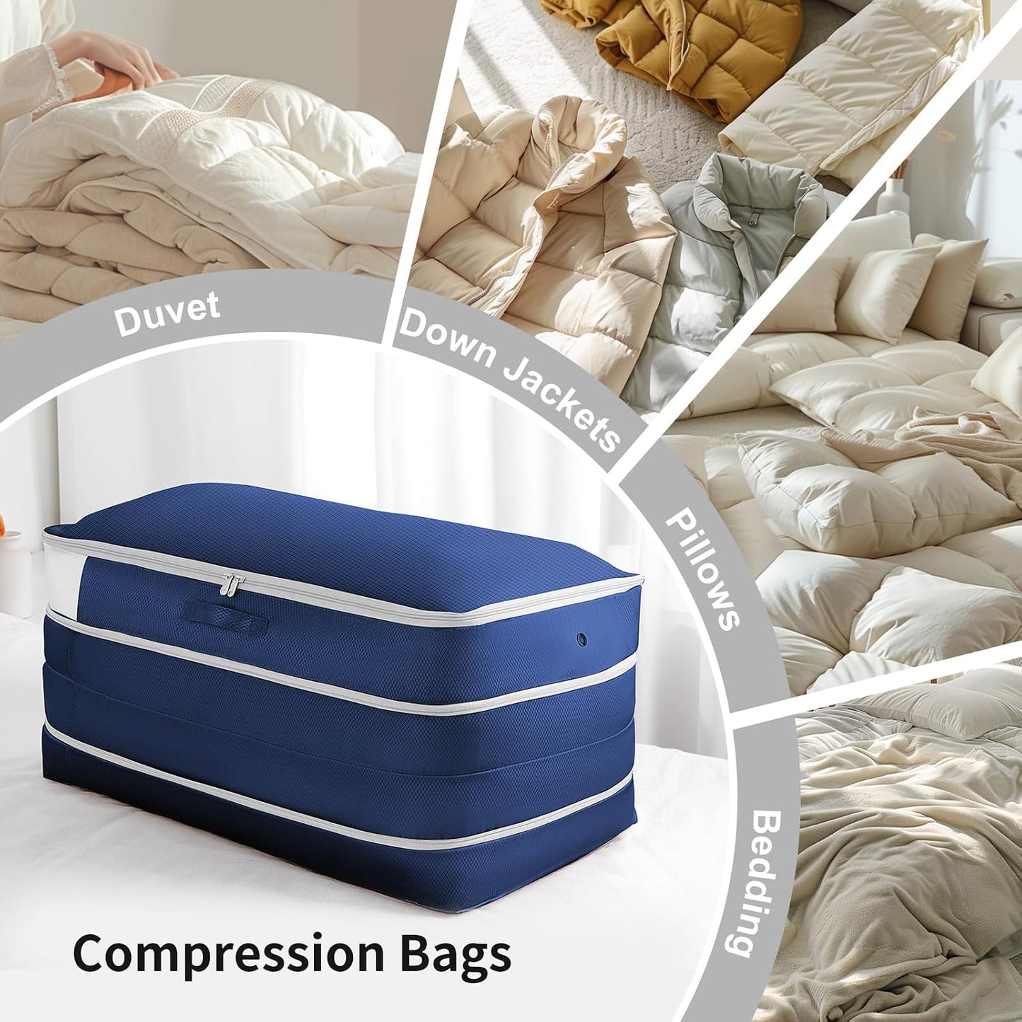 Comforter Storage Bag - Large Capacity Bedding Storage Bags Ultra Space Saving Self Compression Organizer, Washable Compression Bags for Storage Comforter Blanket Duvet Pillow, 2-Pack, Beige