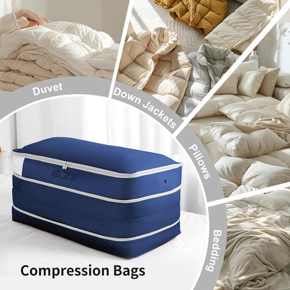 Comforter Storage Bag - Large Capacity Bedding Storage Bags Ultra Space Saving Self Compression Organizer, Washable Compression Bags for Storage Comforter Blanket Duvet Pillow, 2-Pack, Beige