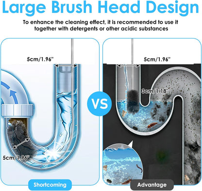 2 Pcs Flexible Drain Pipe Cleaning Brush, 36" Extra Long Double Ended Nylon Bristles and Stainless Steel Tube Cleaners, 2 Brush Head Sizes for Kitchen Sink, Pipe and Hose Cleaning (Black+Blue)