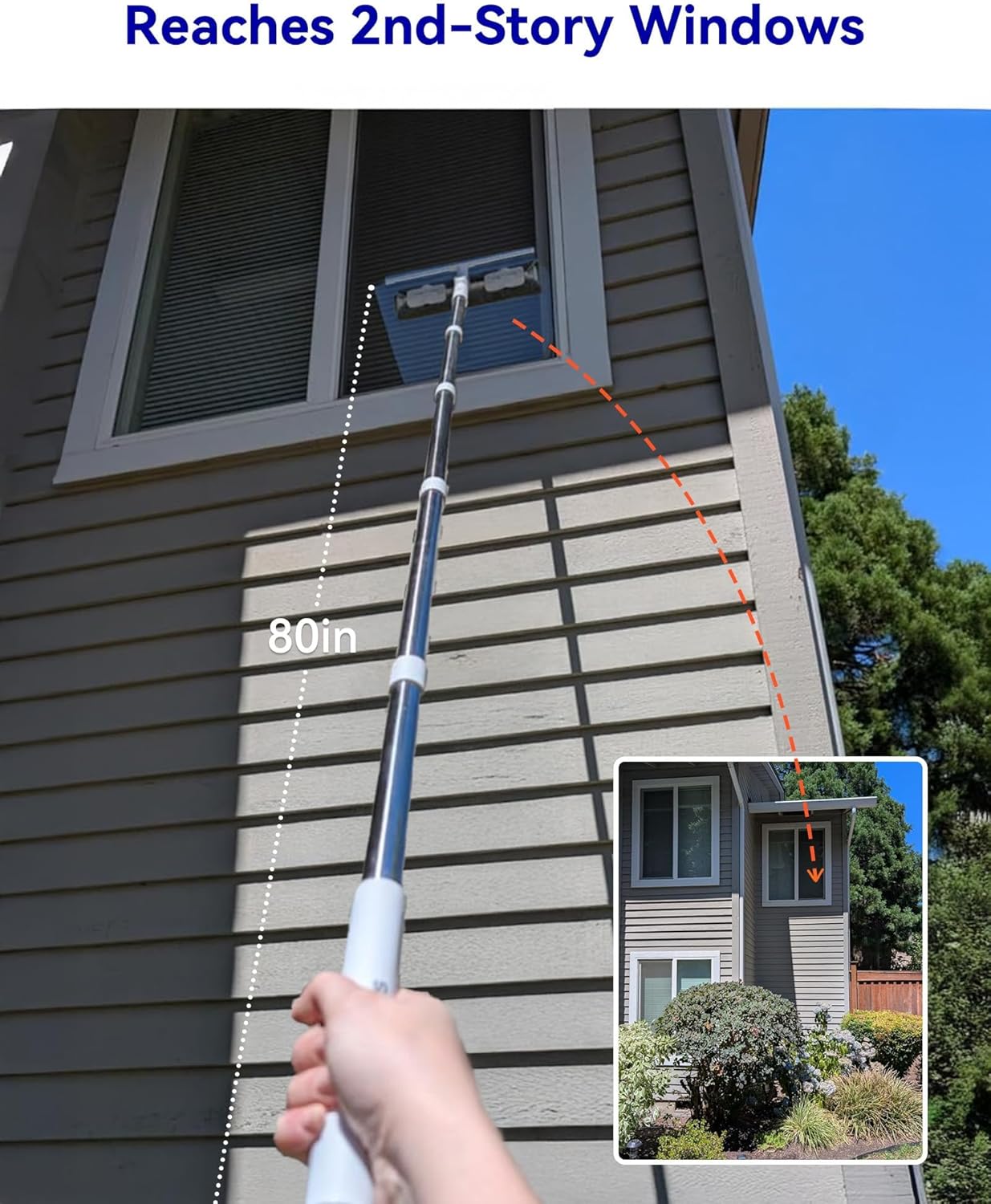 CTIME 80" Window Washing Kit with Extension Pole : Professional Window Cleaner Tool | Window Cleaning Squeegee Kit for High/Outdoor/Glass & Bathroom Surfaces with Storage Bag + 5 Microfiber Cloths