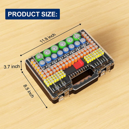 Molutsody Battery Organizer Box with Tester, Storage Case Holds 260 Batteries, Double Clear Locking Lid for AA AAA C D 9V - Red (Batteries Not Included)