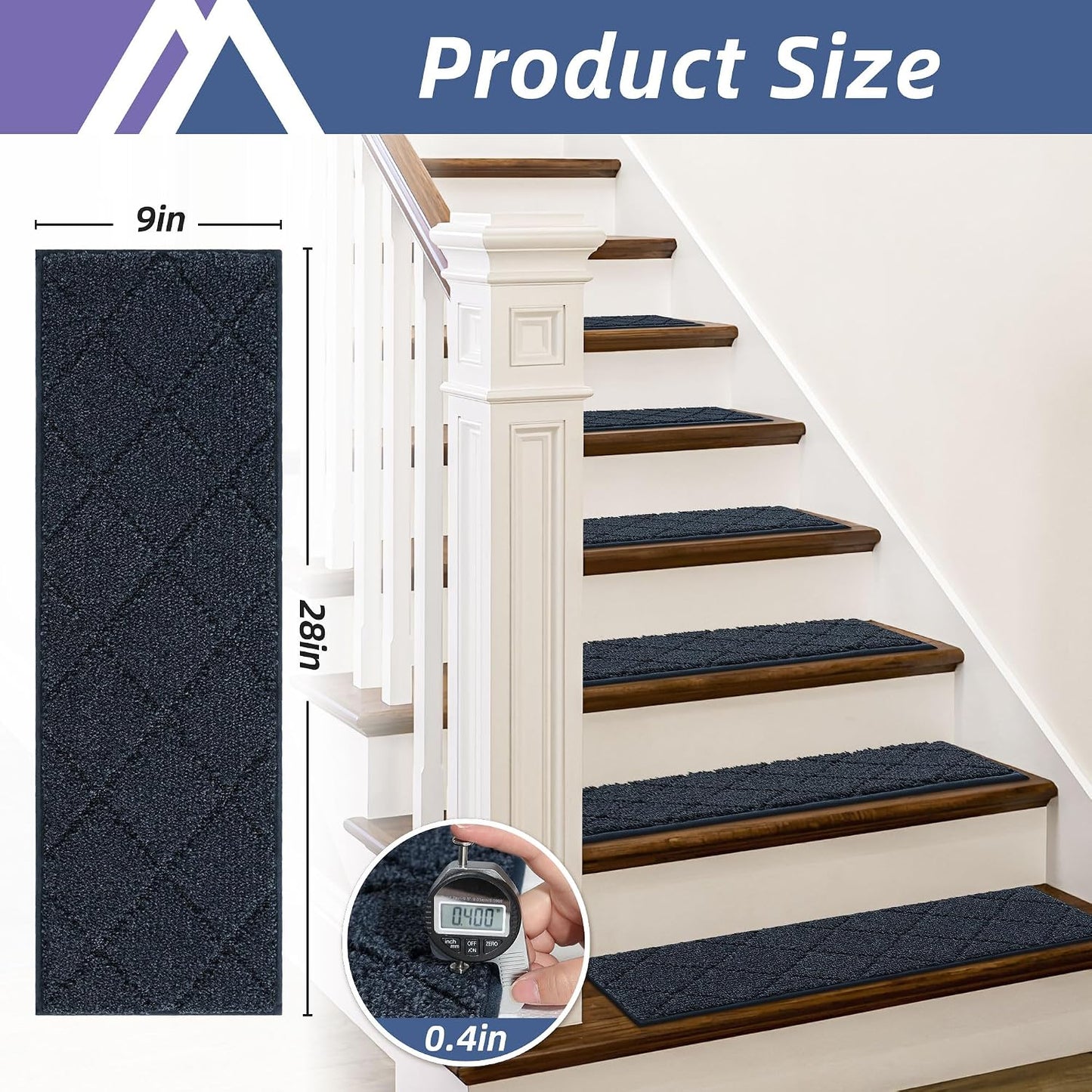 COSY HOMEER Edging Stair Treads Non-Slip Carpet Mat 28inX9in Indoor Stair Runners for Wooden Steps, Edging Stair Rugs for Kids and Dogs, 100% Polyester TPE Backing(4pc, Beige)