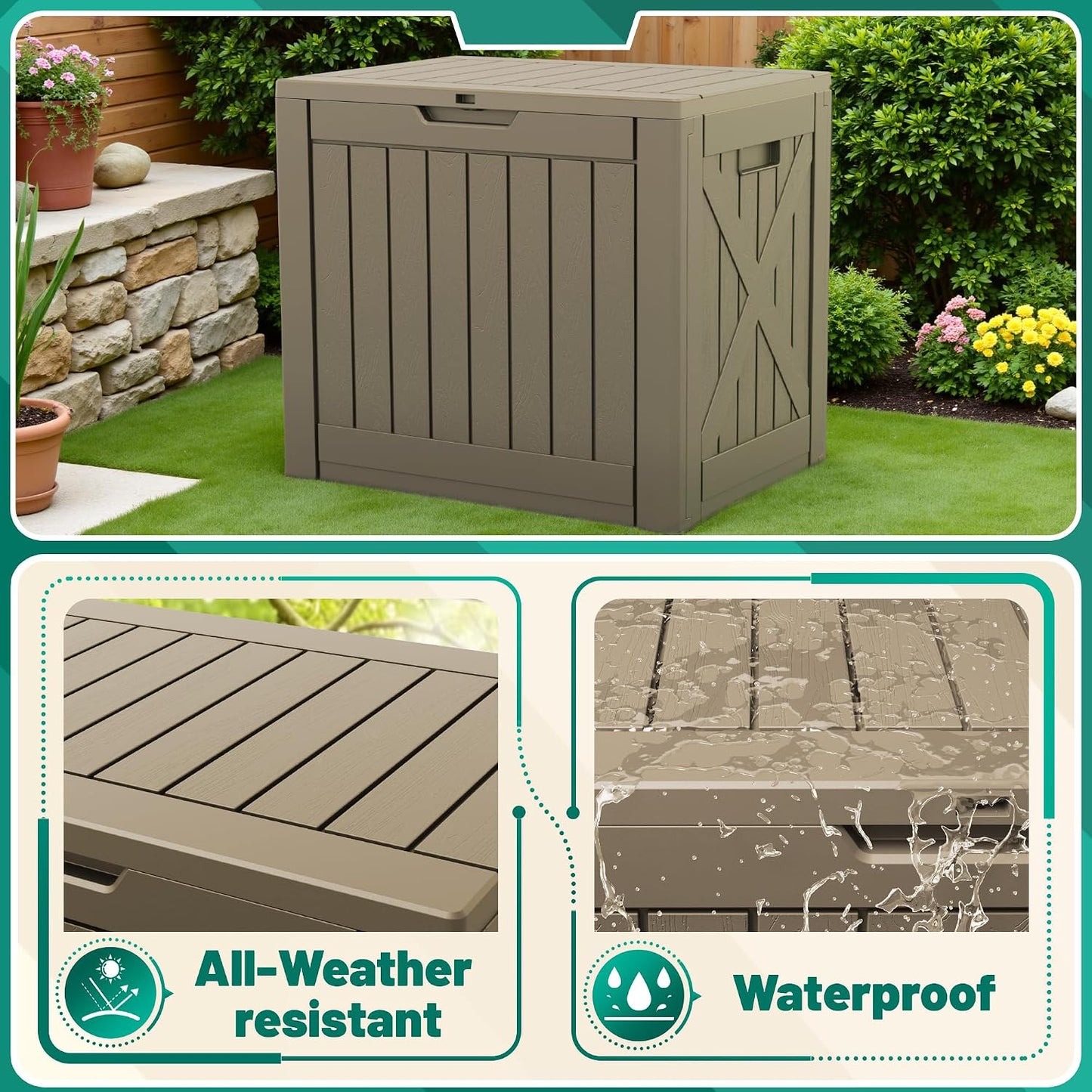 Devoko 30 Gallon Resin Deck Box Waterproof Outdoor Storage Box for Patio Furniture Pool Accessories Indoor Storage for Cushion Garden Tools (30 Gallon, Black)