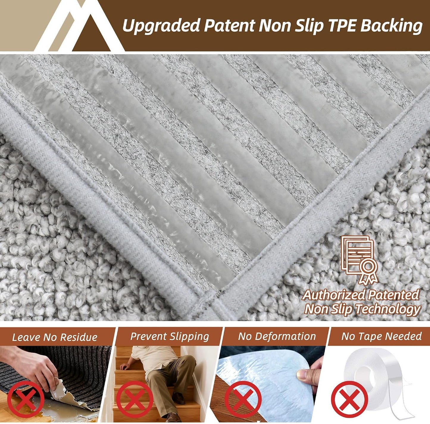 COSY HOMEER Edging Stair Treads Non-Slip Carpet Mat 28inX9in Indoor Stair Runners for Wooden Steps, Edging Stair Rugs for Kids and Dogs, 100% Polyester TPE Backing(4pc, Beige)