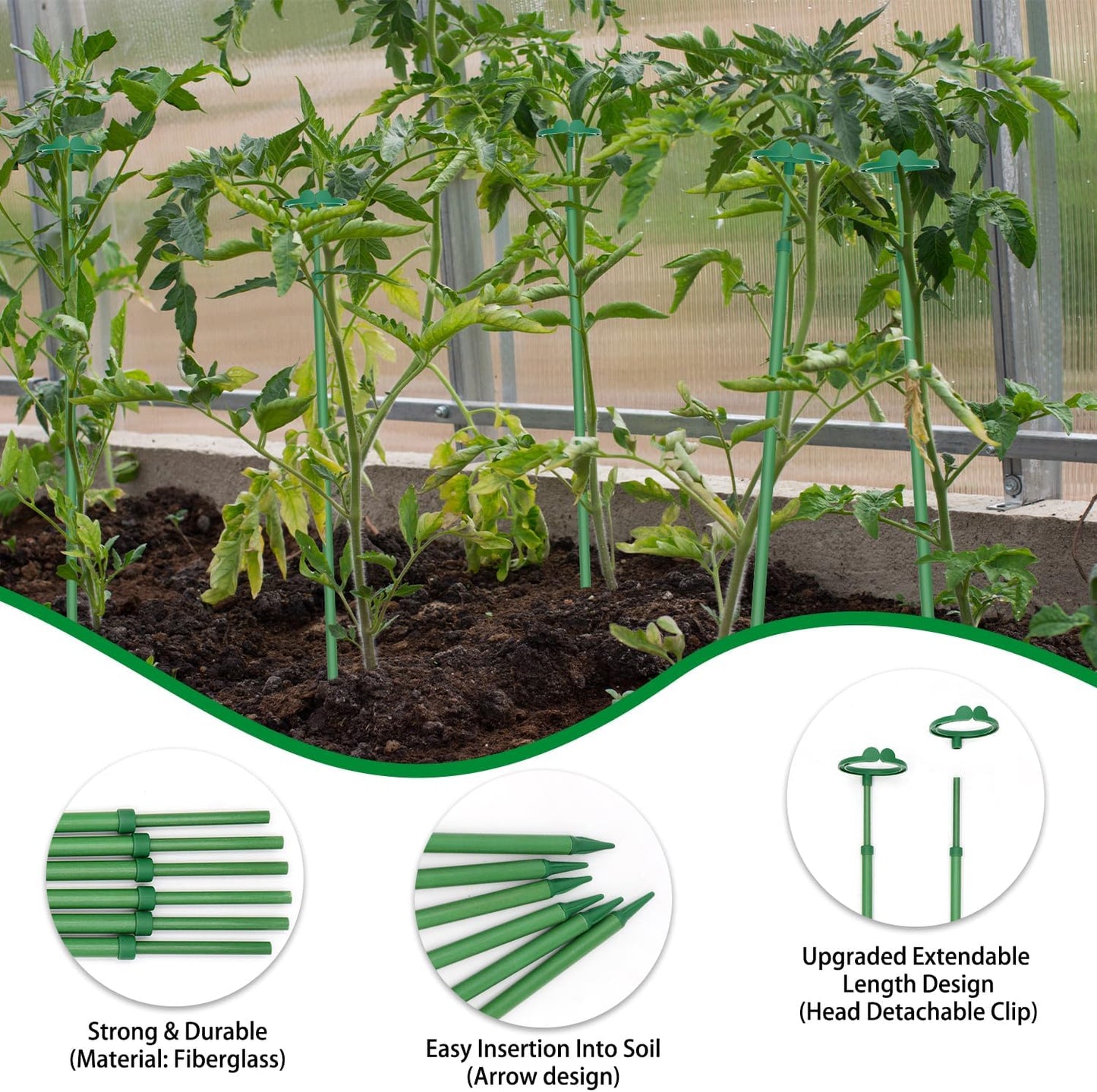 Extendable Plant Stakes, Length Scalable from 17.9IN to 42.3IN Plant Support Stake, Orchid Sticks with Clips for Indoor Outdoor,Garden Stakes for Plant,Tomato,Vegetables,Monstera,Vine - 3Pack