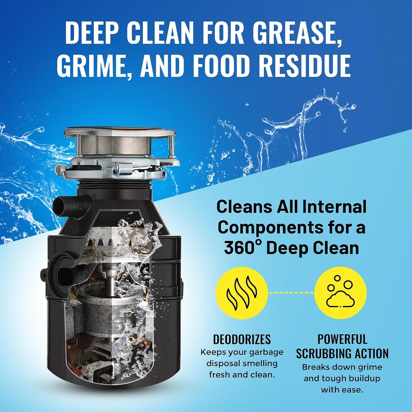 Bastion Garbage Disposal Cleaner and Deodorizer - 24-Count (1-Year Supply) Foaming Lemon Scented Kitchen Sink Freshener Pods & Drain Odor Eliminator Disposer Care