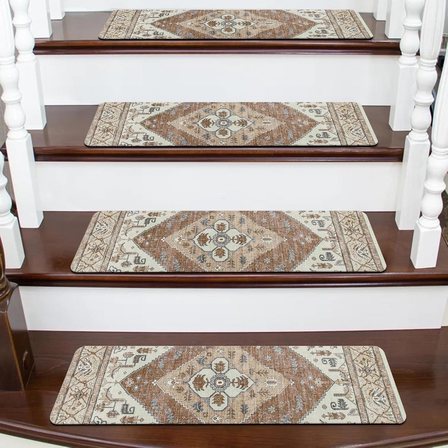 OJIA Non-Slip Carpet Stair Treads for Wooden Steps Set of 15, 30''X8'' Indoor Runner Resistant Rugs Rubber Safety Mats for Dogs, Kids & Elders, Stairway Grip