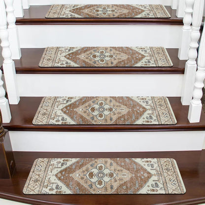 OJIA Non-Slip Carpet Stair Treads for Wooden Steps Set of 15, 30''X8'' Indoor Runner Resistant Rugs Rubber Safety Mats for Dogs, Kids & Elders, Stairway Grip
