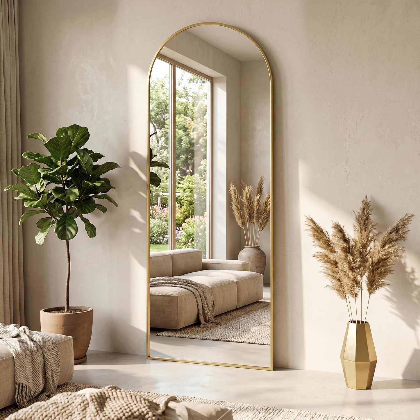 59"x16" Floor Mirror Full Length, Arched Full Length Mirror with Stand, Full Body Mirrors for Bedroom Living Room or Cloakroom Gold