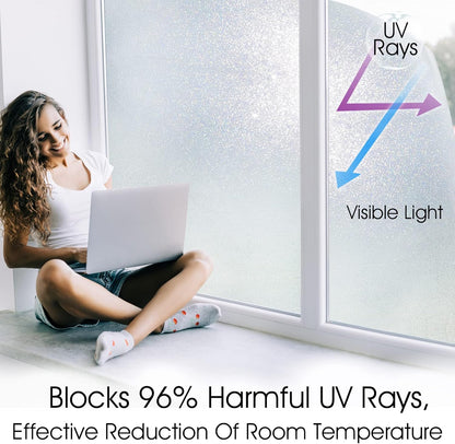 KESPEN Window Privacy Film Frosted Glass Heat Control UV Blocking Privacy Window Film for Glass Windows Static Cling Non-Adhesive Door Coverings Decals for Bathroom Home Office,17.5 Inch X 6.5 Feet