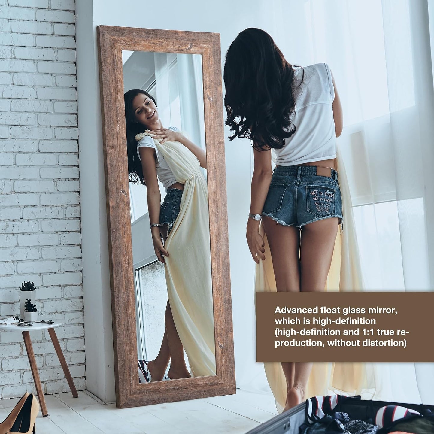 Syndra Modern Full Length Mirror Wood Frame, 65x24'' Large Floor Mirror with HD Tempered Glass & Wall Mount, Rectangular Standing Mirror for Bedroom, Living Room, Entryway, Farmhouse(Grey White Oak)