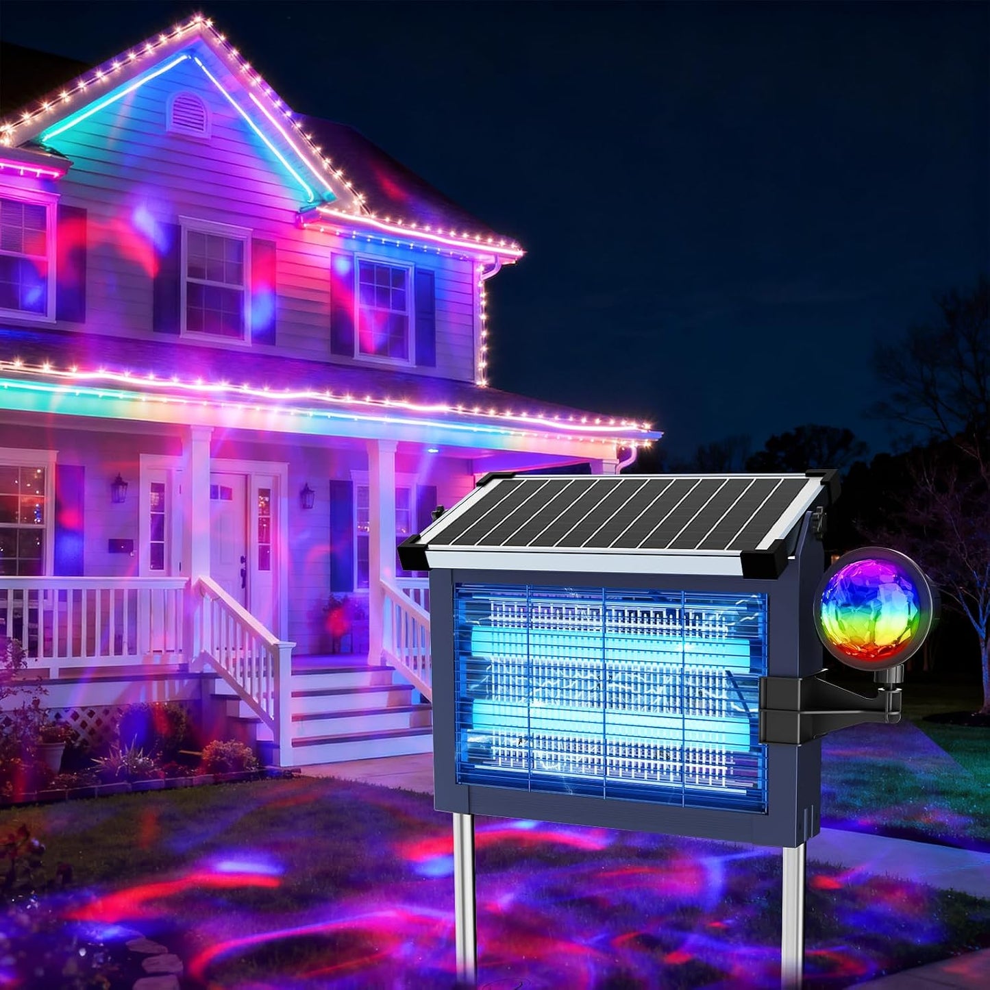 OnBeam Solar Bug Zapper Outdoor, 4500V Mosquito Zapper Fly Trap for Patio | 10W Solar Panel, IPX5 Waterproof, Auto Mode, Solar Powered, USB C Charging, Electric Rechargeable Mosquito Killer for Garden