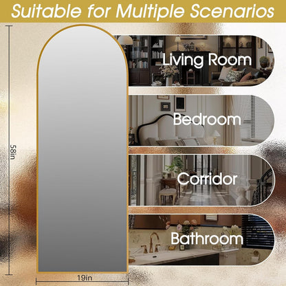 59"x16" Floor Mirror Full Length, Arched Full Length Mirror with Stand, Full Body Mirrors for Bedroom Living Room or Cloakroom Gold