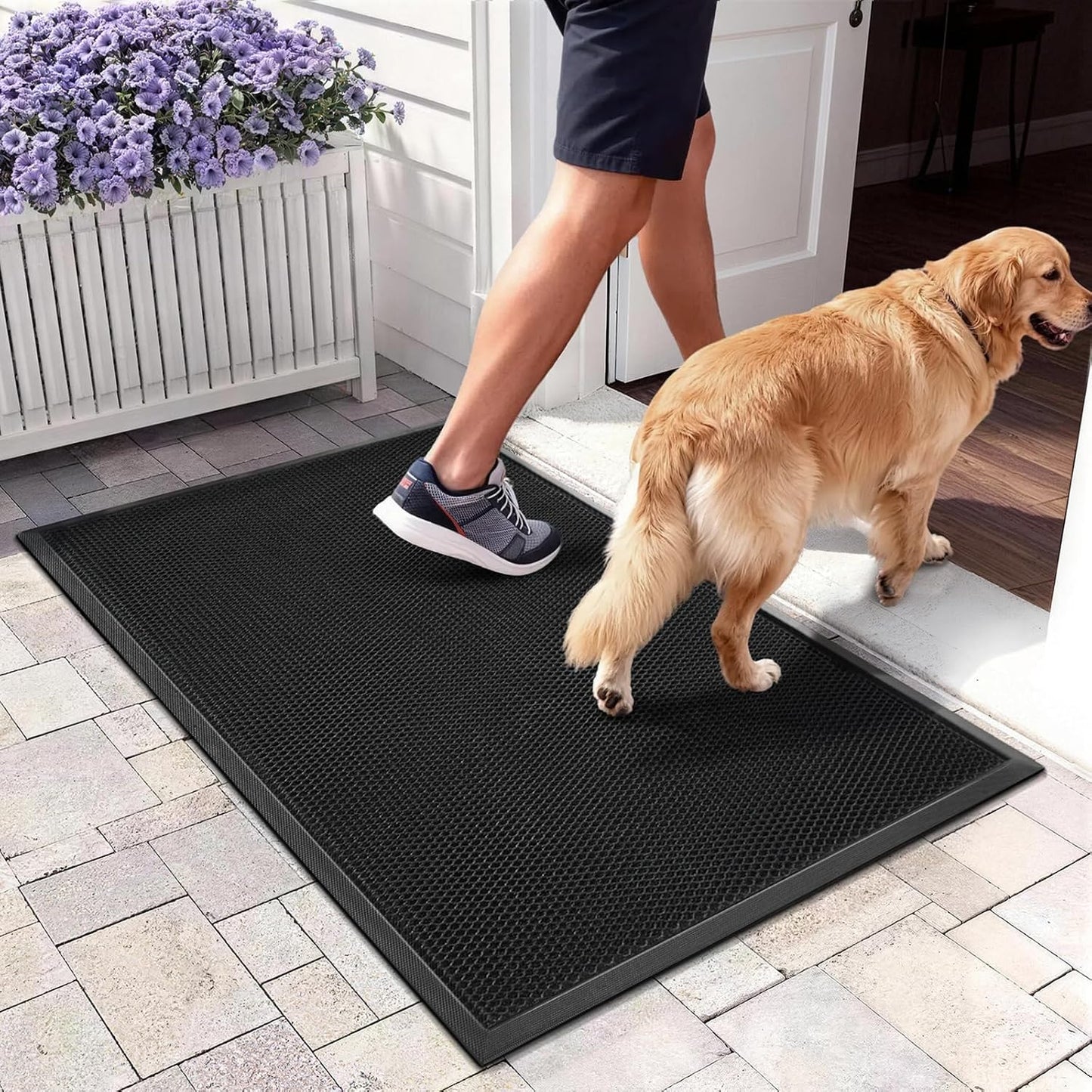 3'X5' Large Commercial Grade Mat,Mesh Mud Dirt Trapper Mat,Heavy Duty Scraper Front Doormat for Entrance,Sand Catcher Mats,Anti-Slip Rubber Backing,Low Profile Indoor Outdoor Mats,Black