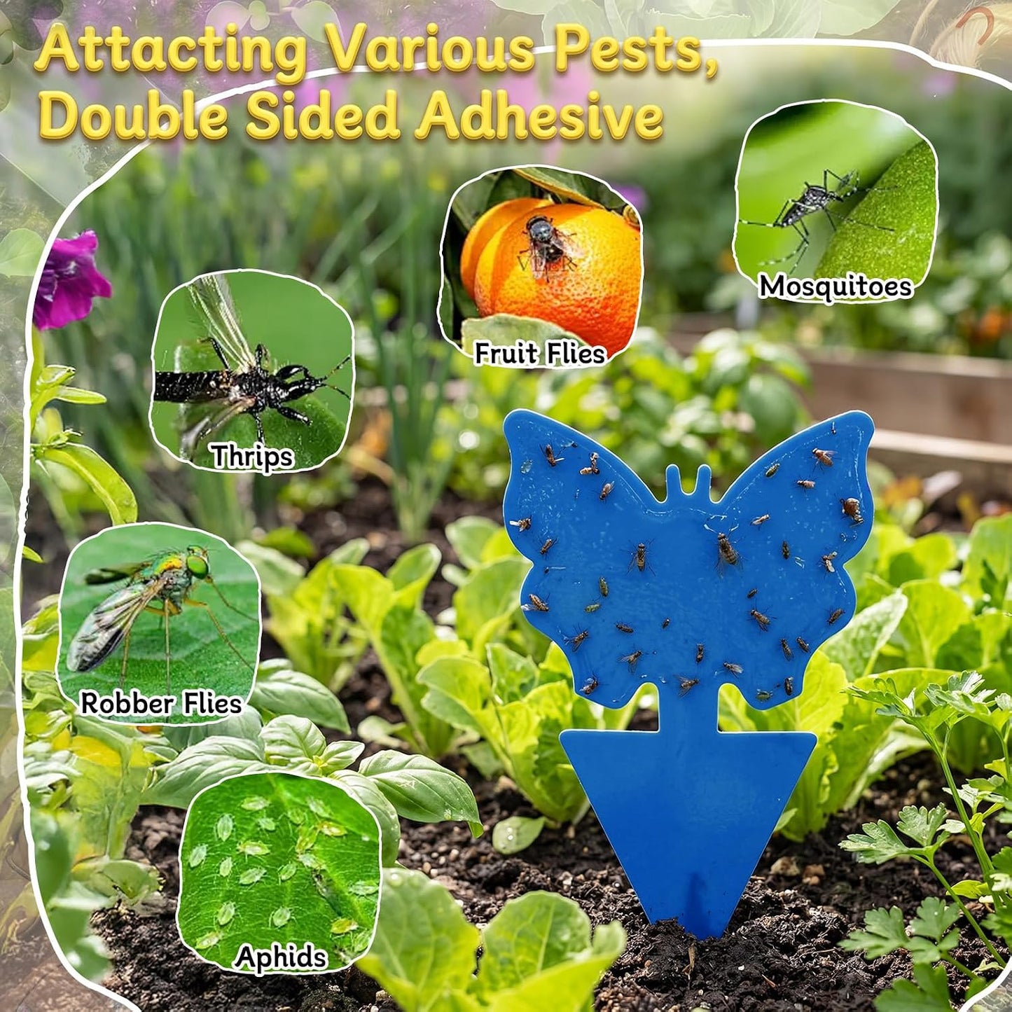 400 Pack Fruit Fly Traps Fungus Gnat Sticky Traps Colorful Plant Fly Stickers for Indoor Outdoor Kitchen Garden Houseplant Protect the Plant, Butterfly and Flower Style
