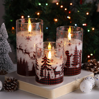 Eywamage Gold Glass Flameless Pillar Candles with Remote, Flickering Christmas LED Candles Battery Operated Set of 3