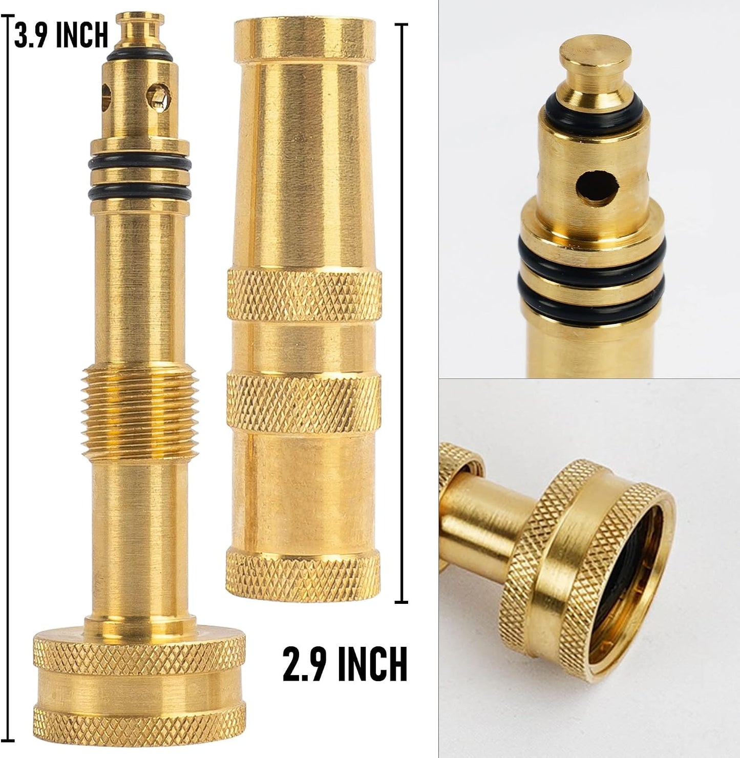Hourleey Adjustable Twist Hose Nozzle, 4" Heavy-Duty Brass Hose Nozzle with 10 Garden Hose Rubber Washers, 2 Pack