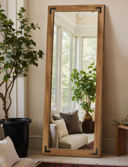 TRAHOME Full Length Mirror with Wooden Frame, 56"X22" Solid Wood Standing Floor Mirror for Farmhouse, Bathroom, Bedroom Decor, Hanging or Leaning Wall-Mounted