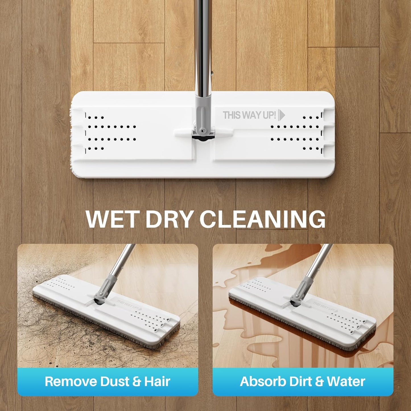 JOYMOOP Mop and Bucket Set, Flat Mops for Floor & Wall Cleaning, Commercial & Household Use, Hardwood Floor Mop with Long Handle & 4 Microfiber Pads