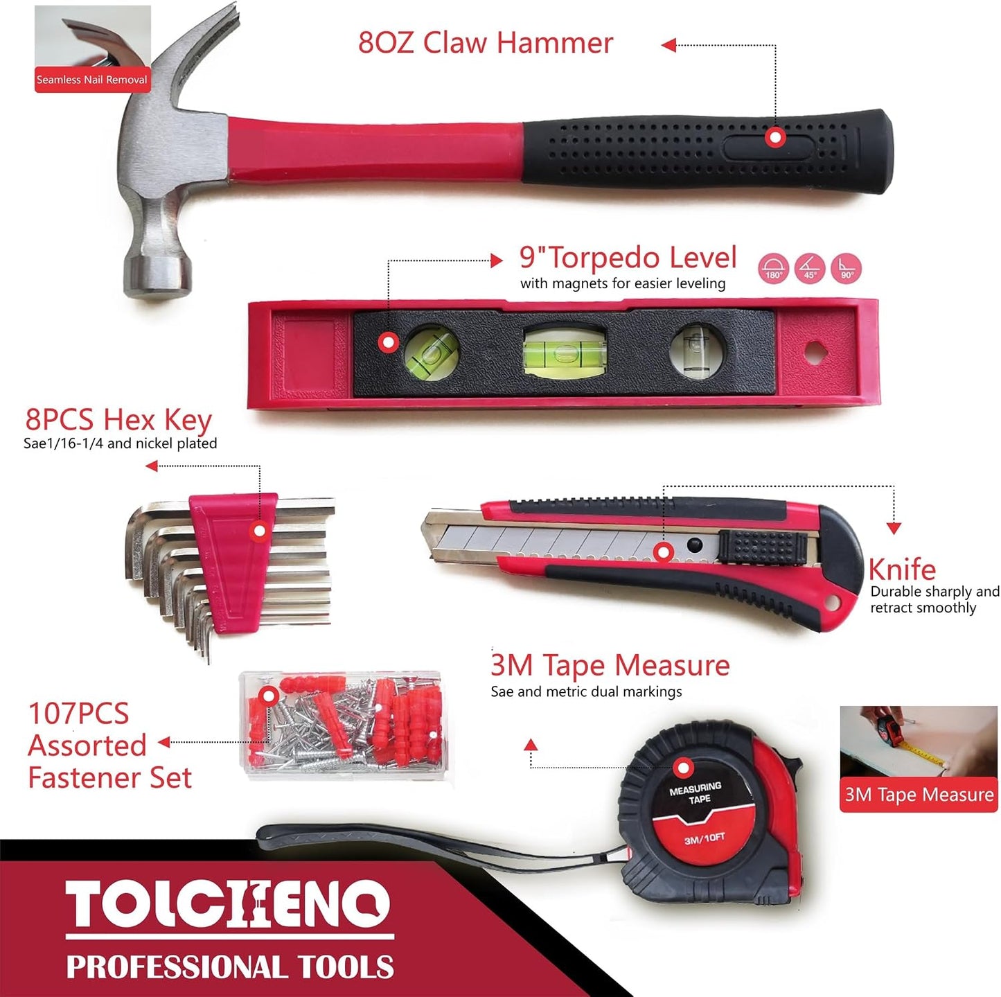 Basic Tool Kit - Tool kit for Home,Apartement,Dorm and Office.Starter Household Tool Set for Beginner,Women,New College for Home Repair,Daily Maintenance or DIY (155pcs-1new)