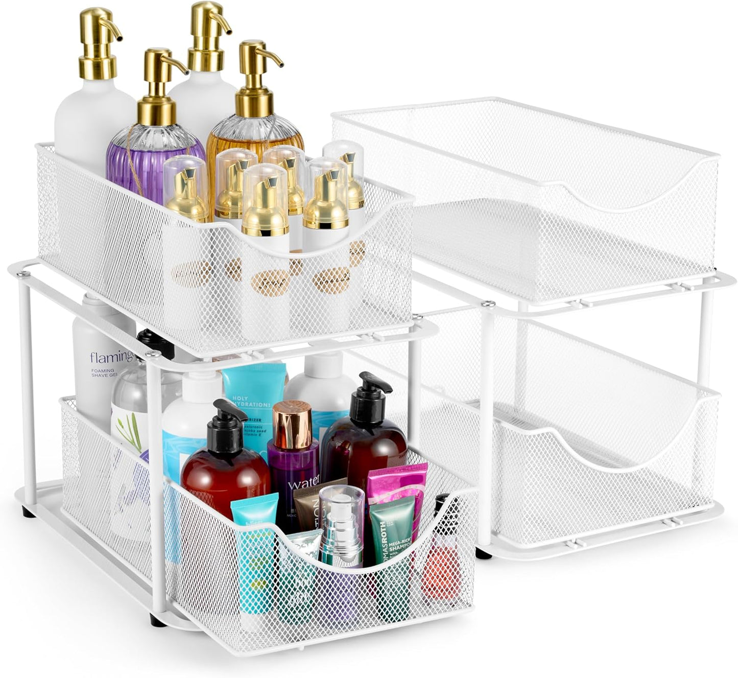 Sorbus 2 Tier Metal Under Sink Organizer for Bathroom, Kitchen, Strong Steel Mesh Sliding Drawers for Under Sink, Under Cabinet, Closet, Kitchen, Pantry, Bathroom Organizers and Storage (Black)