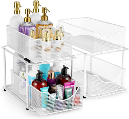 Sorbus 2 Tier Metal Under Sink Organizer for Bathroom, Kitchen, Strong Steel Mesh Sliding Drawers for Under Sink, Under Cabinet, Closet, Kitchen, Pantry, Bathroom Organizers and Storage (Black)