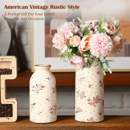 2 Pcs Ceramic Small Vase Rustic Farmhouse Vase Boho Vases Home Decoration for Your Kitchen Bedroom Office Bathroom & Shelf Centerpiece Table Decorative(Simplicity)