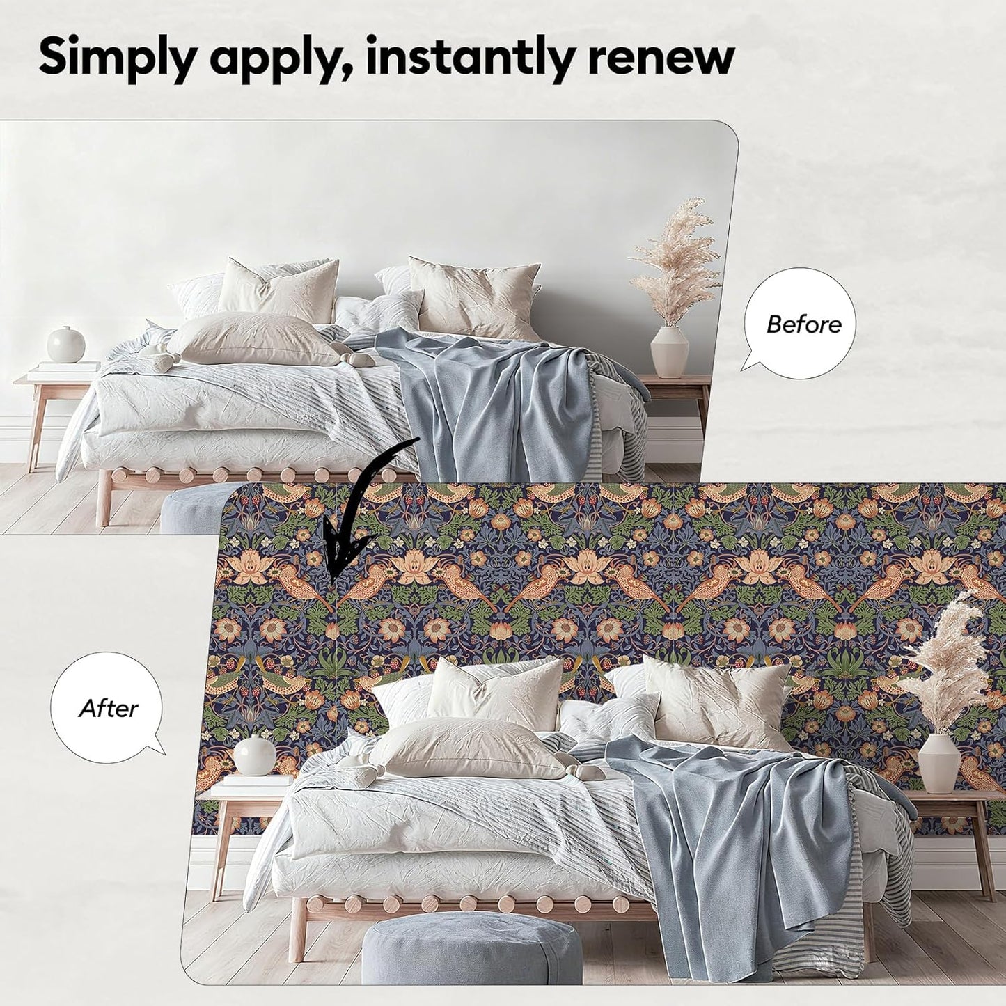 17"x118" Peel and Stick Wallpaper for Renter Friendly, Removable Wallpaper Peel and Stick, Self-Adhesive Textured Contact Paper for Walls, Cabinets, Countertops(Morning Song of Flowers)