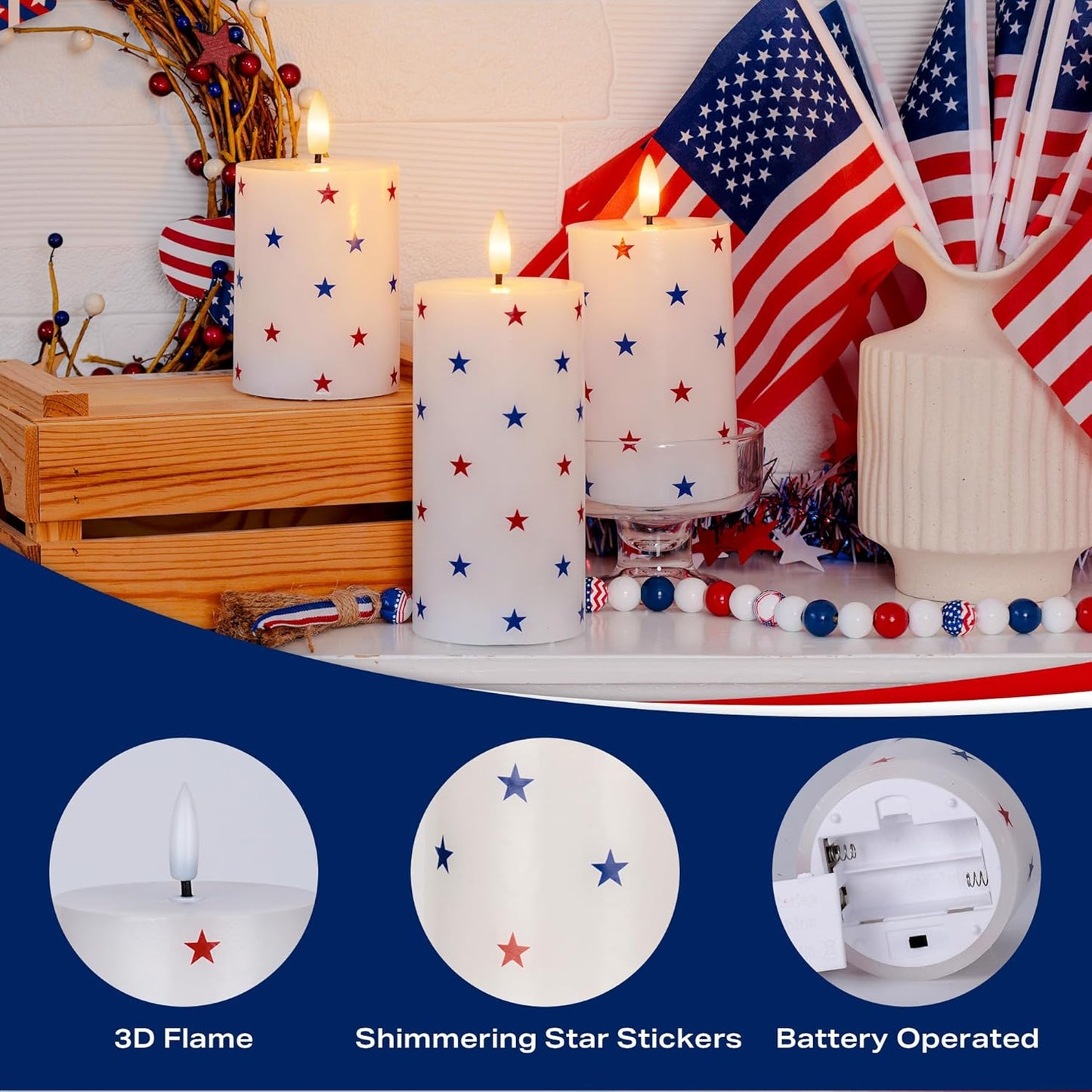 JOIONE Flameless Pillar Candles with Remote, 3 Pack Battery Operated Real Wax LED Candles, LED Candle that Perfect for Home Decorations Fireplace Table, White
