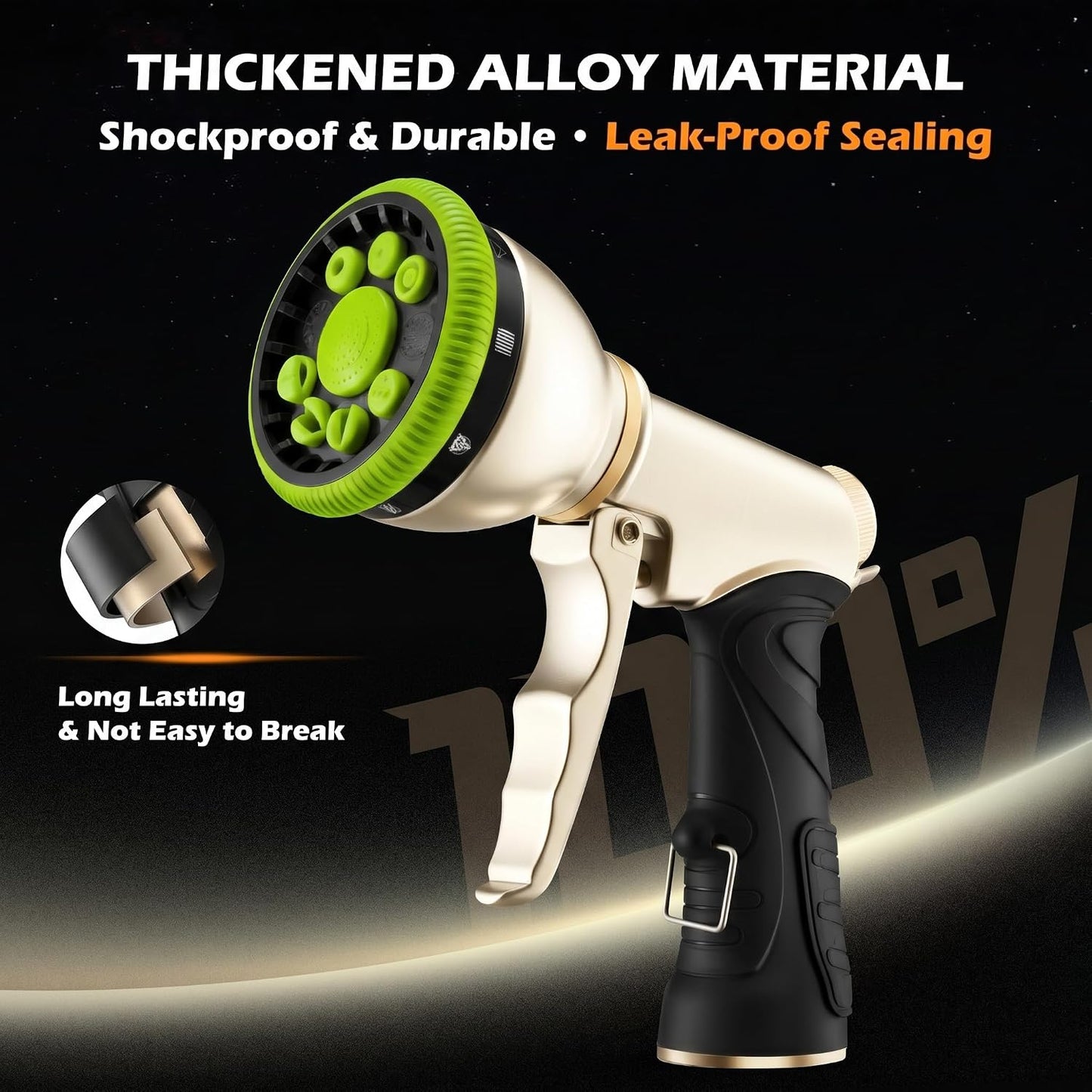 Garden Hose Nozzle,Heavy Duty Metal Hose Sprayer,High Pressure Rust Resistant Water Hose Nozzle with Lockable Trigger,9 Spray Patterns for Car Pet Washing, Plants & Lawns Watering,Outdoor Cleaning