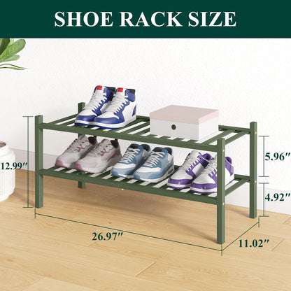 Smiry Bamboo Shoe Rack for Closet, 3 Tier Wooden Shoe Organizer, Stackable Wood Shoe Storage Shelf for Entryway, 14 Vertical Slats, One-piece Heavy-Duty Legs, 26.77"x11.02"x18.31", Natural
