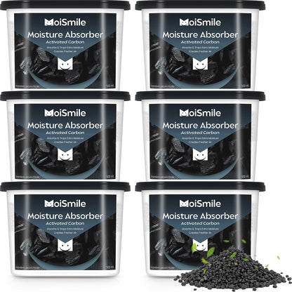 Moisture Absorbers with Activated Charcoal, Fast Acting Humidity Absorber & Odor Eliminator, 10.5 oz High Capacity Dehumidifier for Closet, Bathroom, Basement, Car & RV, 6 Pack