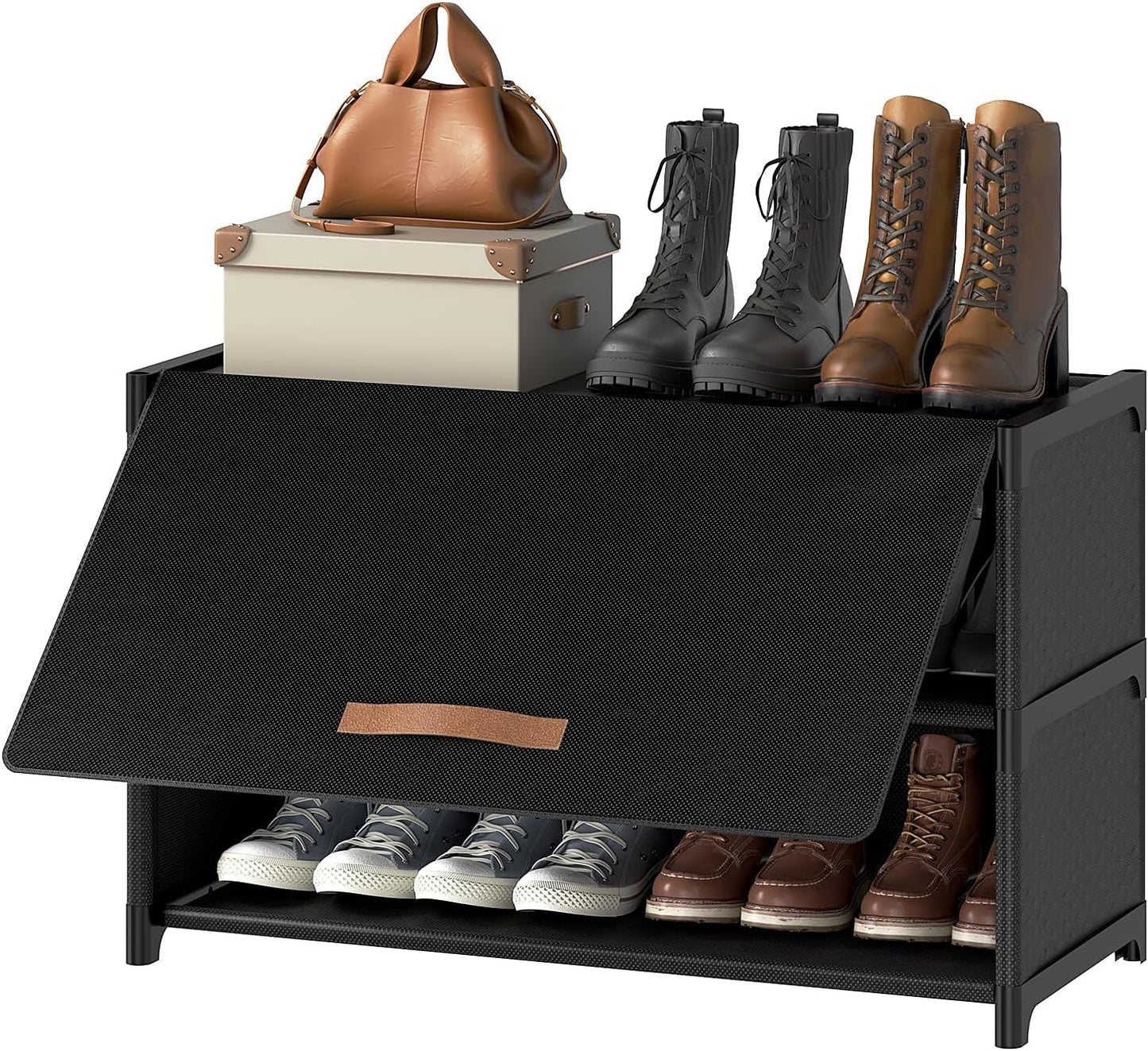 Shoe Rack, 5 Tier Shoe Storage Cabinet with Door 20 Pair Plastic Shoe Shelves Organizer for Closet, Entryway, Hallway, Bedroom, Black