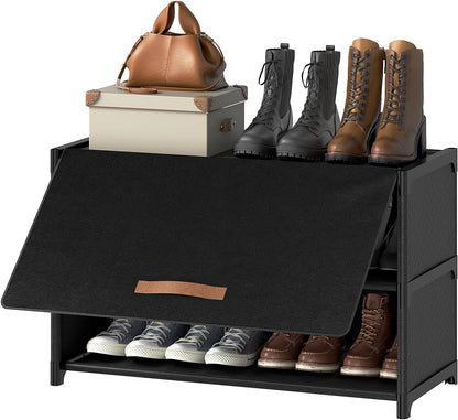 Shoe Rack, 5 Tier Shoe Storage Cabinet with Door 20 Pair Plastic Shoe Shelves Organizer for Closet, Entryway, Hallway, Bedroom, Black