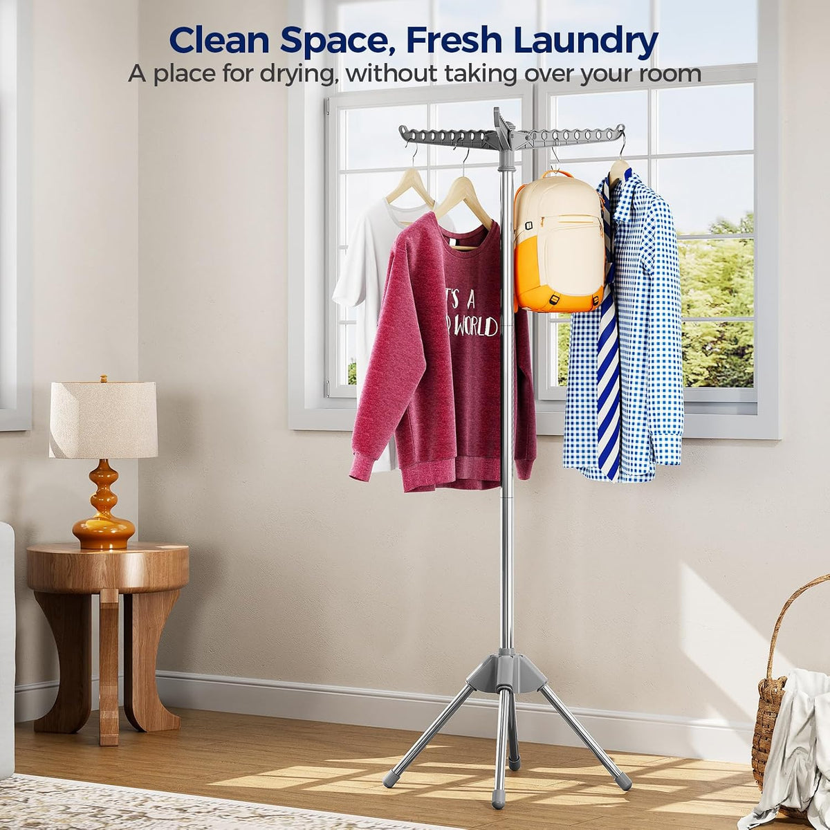 KINGBOARD Clothes Drying Rack, 72-Inch 2-Tier Stainless Steel, Grey | 2-Tier Design, 6 Rotating Arms, 27 Hanger Holes, 24 Clips, 4-Leg Base, Compact Storage, Indoor and Outdoor Use