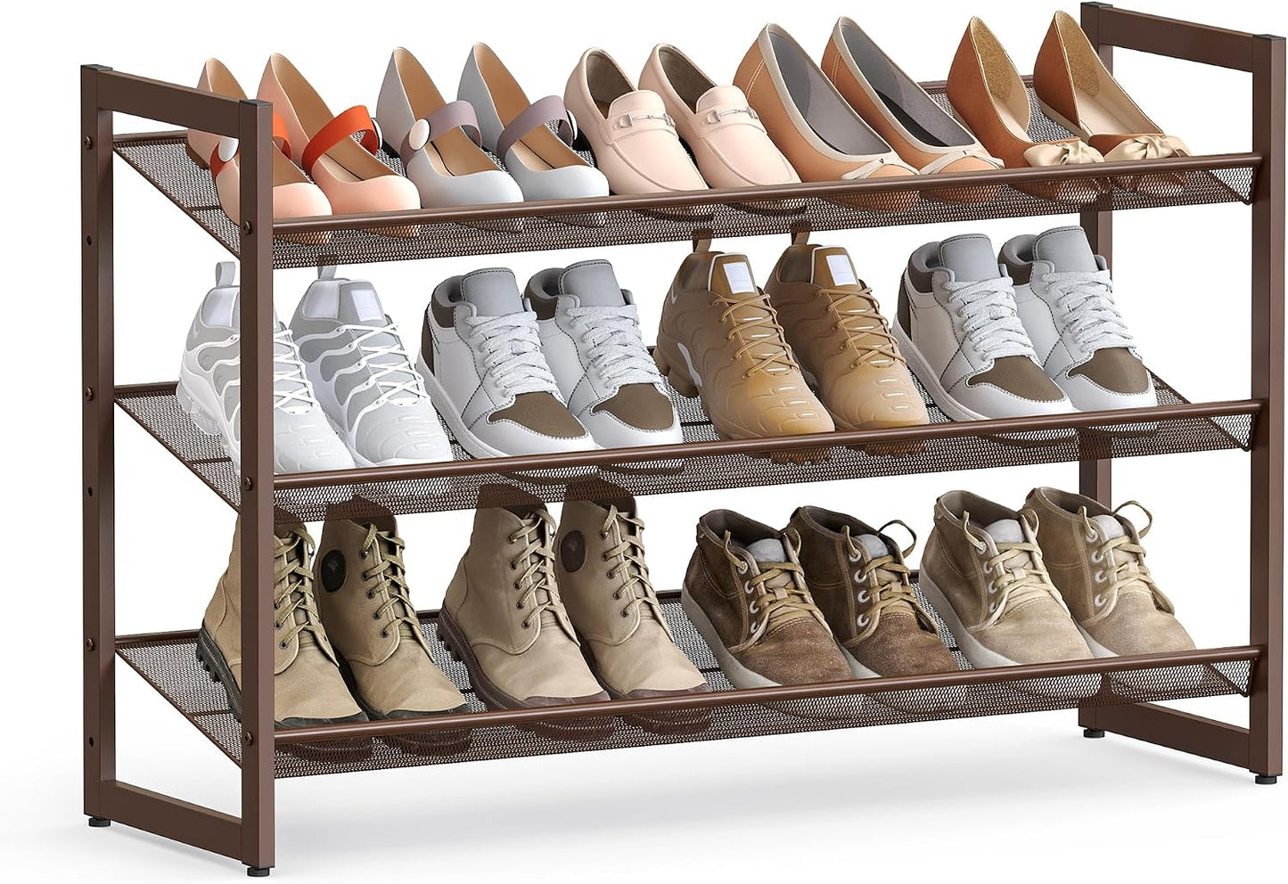 SONGMICS Shoe Rack, 12-Tier Shoe Organizer, Metal Shoe Storage for Garage, Entryway, Set of 2 6-Tier Stackable Shoe Shelf, with Adjustable Flat or Angled Shelves, Holds 48-60 Pairs, Black ULMR12B