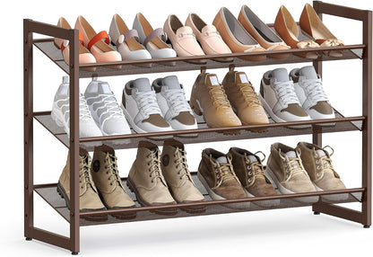 SONGMICS Shoe Rack, 12-Tier Shoe Organizer, Metal Shoe Storage for Garage, Entryway, Set of 2 6-Tier Stackable Shoe Shelf, with Adjustable Flat or Angled Shelves, Holds 48-60 Pairs, Black ULMR12B