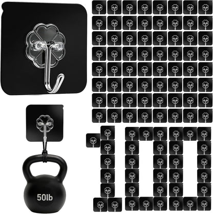 Adhesive Wall Hooks for Hanging Heavy Duty 50 lbs Large Hooks for Walls No Damage, Towel Sticky Clear Hook, Waterproof, Home, Bathroom, Kitchen, Office, and Outdoor 10 Pack