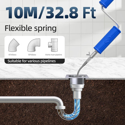 Drain Snake, Drain Auger with Drill Attachment, 32.8 Feet By 6MM Plumbing Snake Auto Feed Flexible Hair Drain Clog Remover for Kitchen, Bathrom and Shower Sink