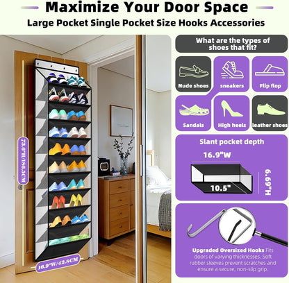 PAULONE 10-Pocket Multi-Use Over the Door Organizer, Heavy Duty 95lbs Capacity with Breathable Mesh, Versatile Hanging Storage for Shoes, Toys, Office Supplies-Classic (Black, 10-Shelf,)