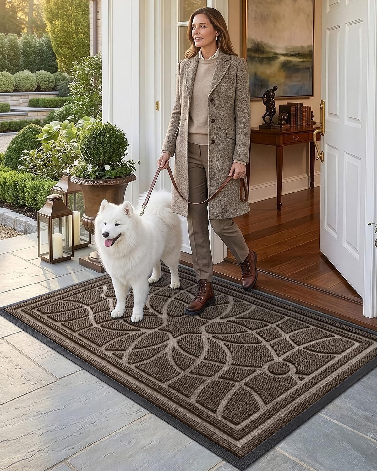 DEXI Front Door Mat Outside Entrance, Heavy Duty Non Slip Low Profile Doormat for Entryway, Trap Dirt and Moisture Welcome Mats, Easy Clean, Patio, Garage, 3x2, Blue