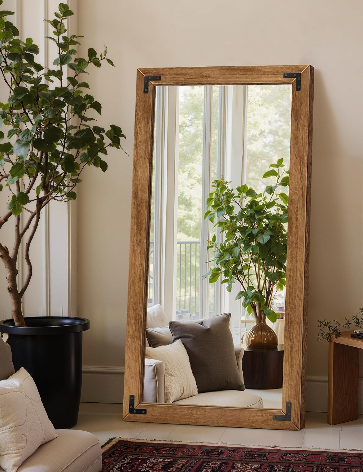 TRAHOME Full Length Mirror with Wooden Frame, 56"X22" Solid Wood Standing Floor Mirror for Farmhouse, Bathroom, Bedroom Decor, Hanging or Leaning Wall-Mounted