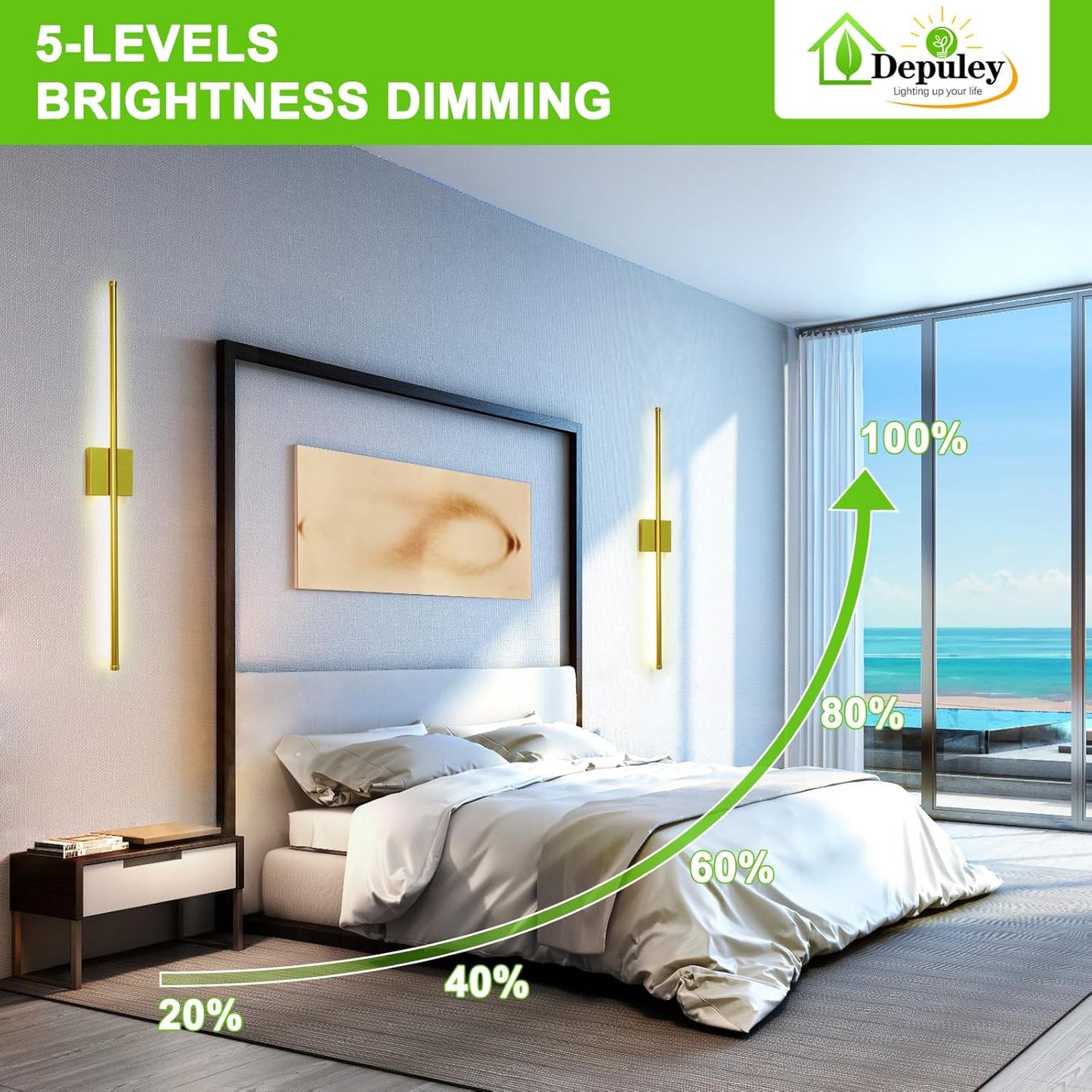 Depuley Battery Operated Wall Sconce: Set of 2 Wireless Wall Lights with 10000mAh Dimmable Bulbs and Remote for Bedroom - Rechargeable 15 Colors Gold Wall Lamp for Living Room Hallway