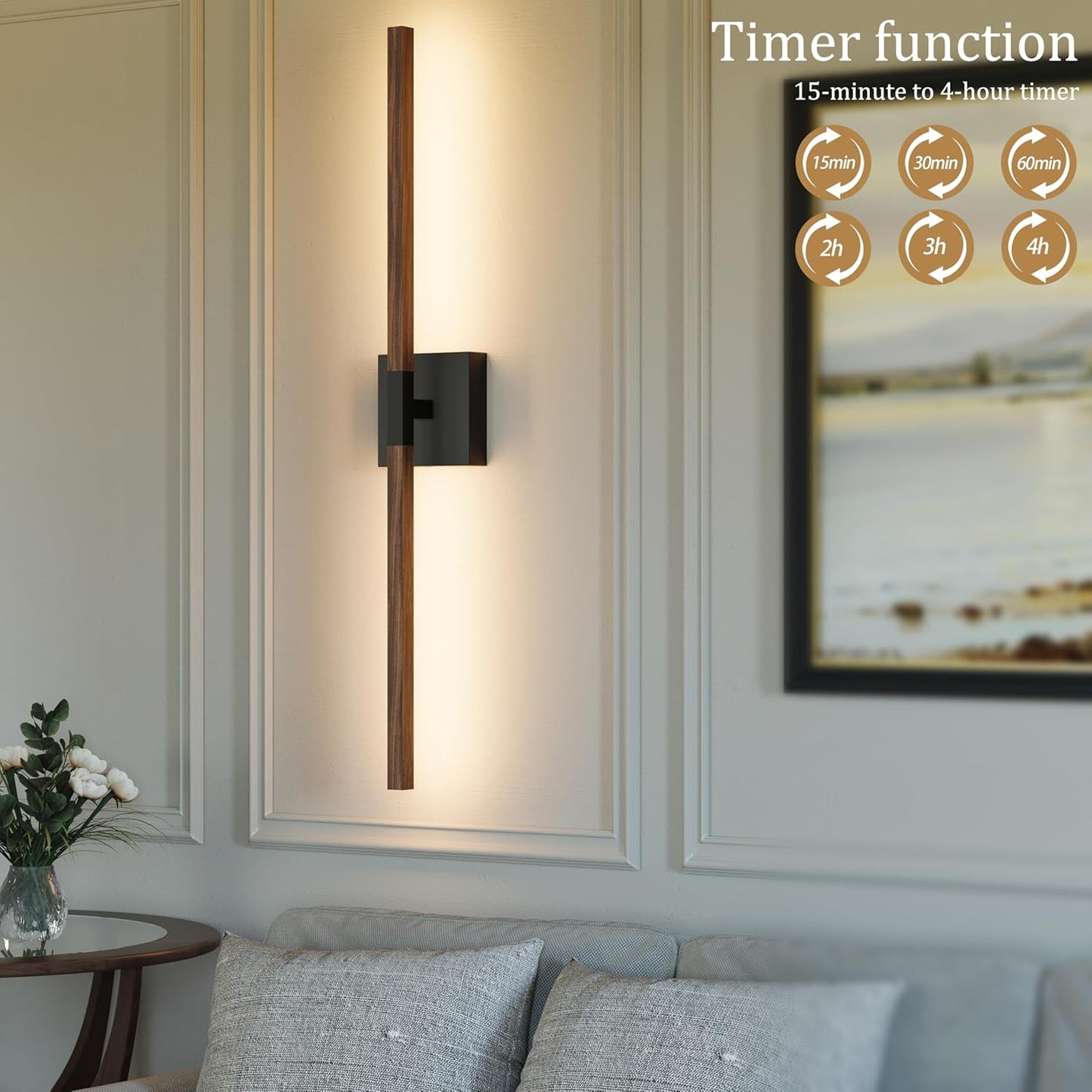 8000mAh Battery Operated Wall Sconce with Remote Control, 3000K-6000K Dimmable Black Wireless Rechargeable Wall Sconces Set of Two with Timer Function for Living Room, Bedroom, Stairwell, TV 24 Inch